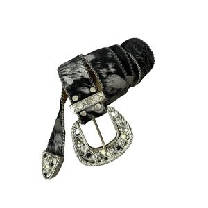 Leatherock‎ size 34 black/silver leather Bling silvertone buckle western womens